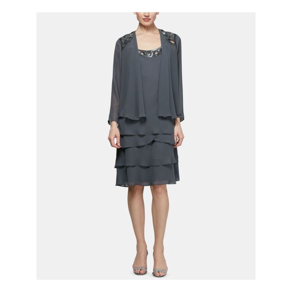 SLNY Womens Silver Cut Out Long Sleeve Open Cardigan Formal Top 8